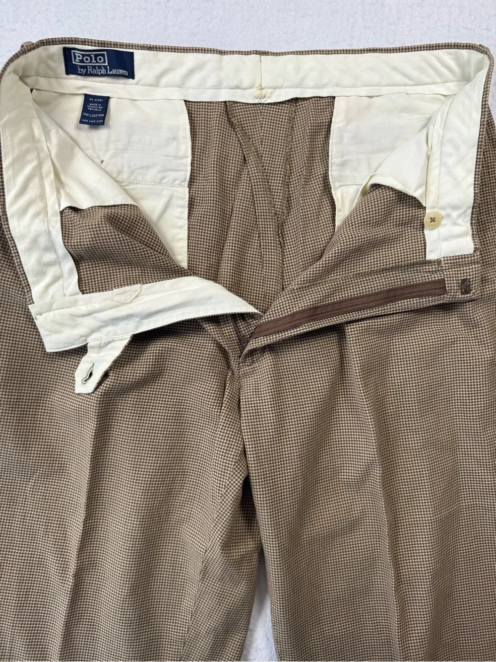 Polo Ralph Lauren Brown Houndstooth Pleated Cuffed‎ Dress Pants